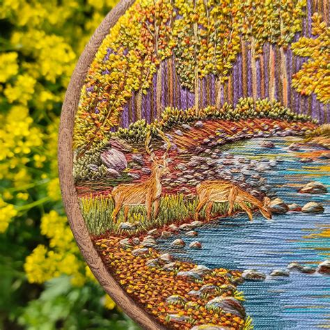 Summer Landscape Embroidery Thread Painting Embroidery Art Etsy