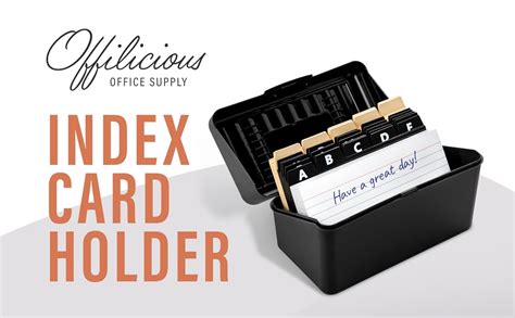 Offilicious Black Index Card Holder 4x6 Card Box With Dividers Ruled