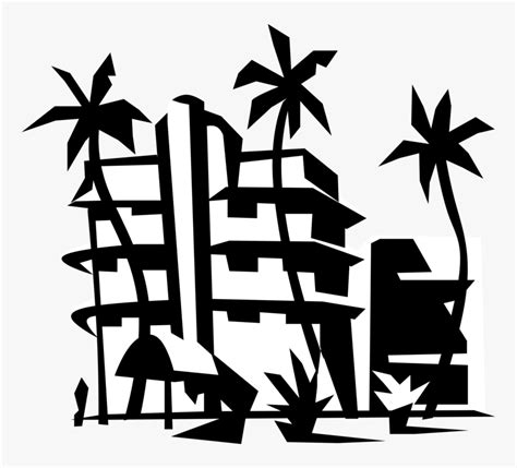 Vector Illustration Of Miami Beach Resort Hotel With - Resort Clipart ...