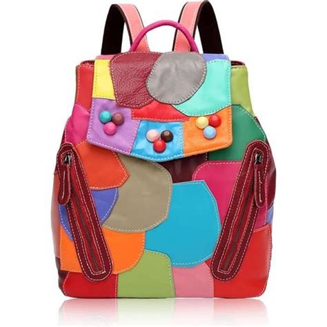 Sac Dos Color La Mode Pour Femmes Patchwork Sacs Dos En Cuir De