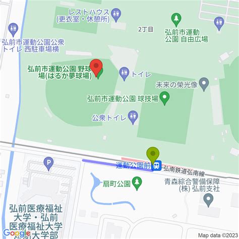 弘前市運動公園野球場 はるか夢球場の最寄駅運動公園前駅からの徒歩ルート（約3分） Mdata