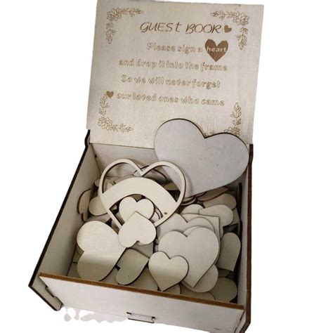 Wooden Signature Heart Shaped Guest Book Drop Box For Anniversary