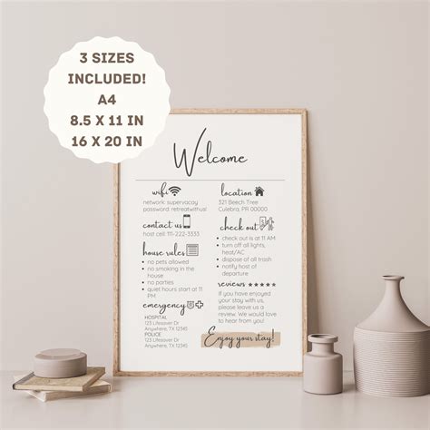 Airbnb Welcome Sign Template Vacation Rental Printable Guest Arrival