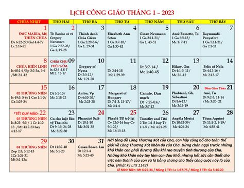 Lịch Công Giáo 2023 – Radio Lòng Chúa Thương Xót