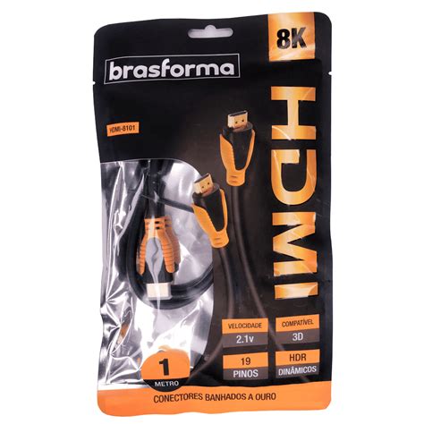 Cabo HDMI 1M 8k 2 1 Brasforma HDMI 8101 Ultra HD 19 Pinos 4KSTORE