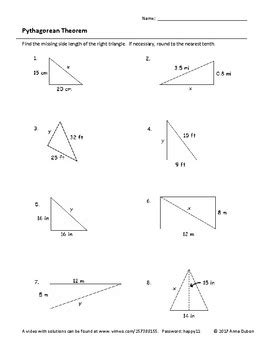 Pythagorean Theorem Worksheet With Video Answers By IDoMath TpT