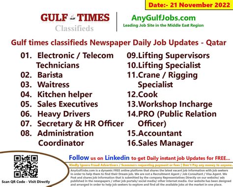 Gulf Times Classifieds Job Vacancies Qatar 21 November 2022 2023