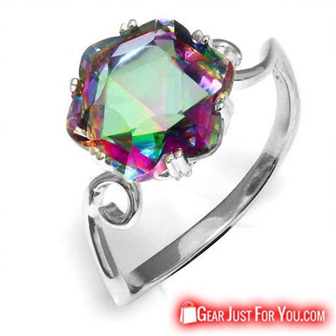 Genuine Rainbow Fire Mystic Topaz Sterling Silver Rings For Women