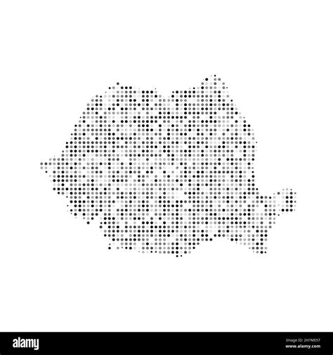 Abstract Dotted Black And White Halftone Effect Vector Map Of Romania