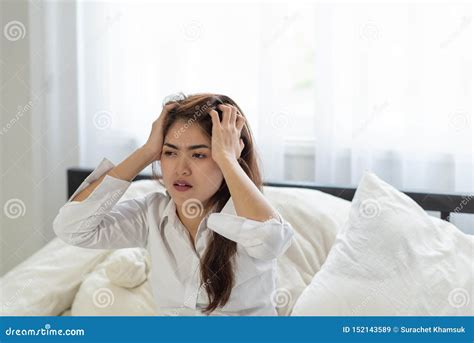 Young Asian Woman Shocked As She Waking Up Late In Morning Young Girl