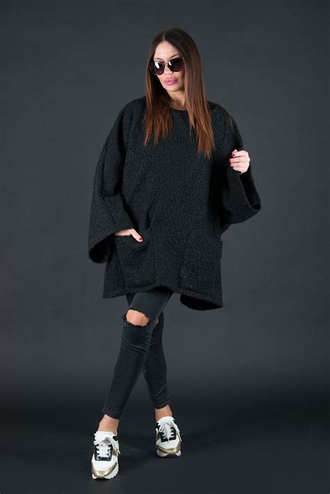 Black Ponchowomen Poncho Winter Poncho Wool Poncho Women Etsy