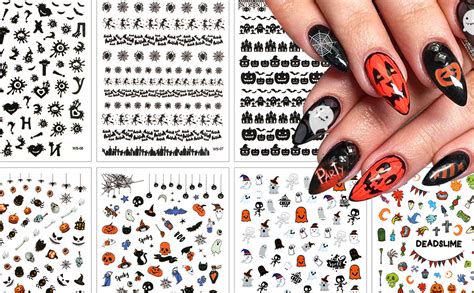 EBANKU 12 Sheets Halloween Nail Art Stickers 3D Self Adhesive Nail