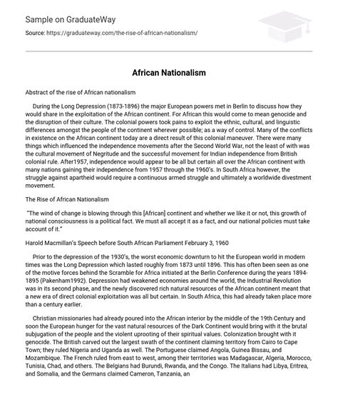 ⇉The Rise of African Nationalism Essay Example | GraduateWay