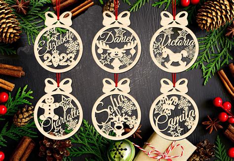 Christmas Ornaments Svg Laser Cut Files Personalizable Etsy