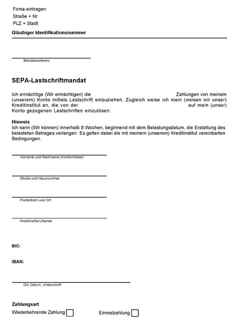 Sepa Lastschriftmandat Vorlage Pdf Convictorius