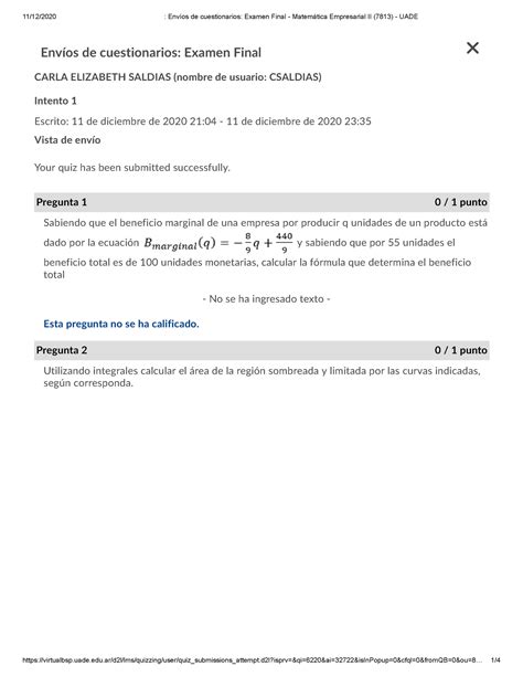 Env Os De Cuestionarios Examen Final Matem Tica Empresarial Ii