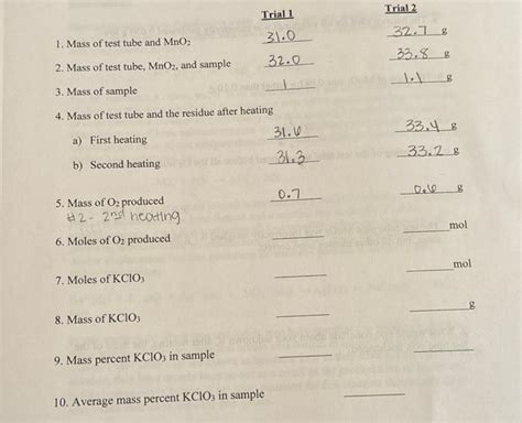 Solved 8. Mass of KClO3 9. Mass percent KClO3 in sample 10. | Chegg.com