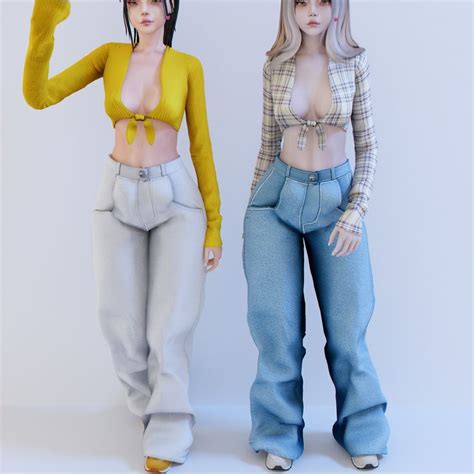 Kumara Sleeve Top Corderoy Jeans Babyetears In Sims Mods