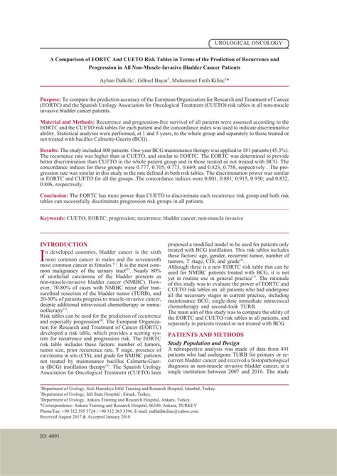 Pdf A Comparison Of Eortc And Cueto Risk Tables In Terms Of The