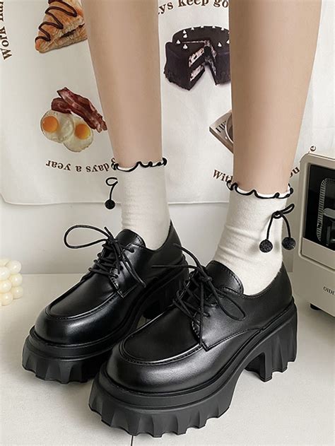 Black Preppy Collar Plain Oxfords Embellished Women Shoes Oxford Shoes Outfit Womens Oxford