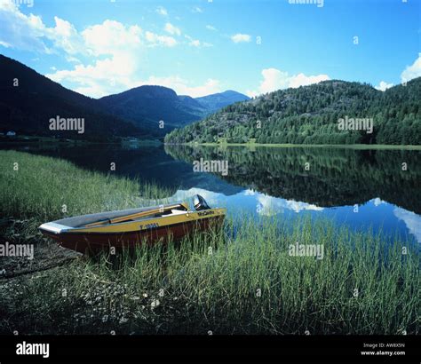 Sweden. Lake Vattern view with boat Stock Photo - Alamy