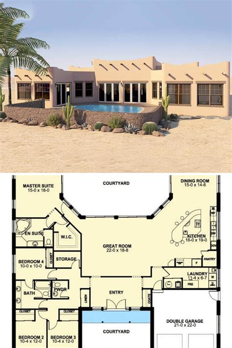 Free Flowing Bedroom Adobe Style Floor Plan Features Icf Concrete