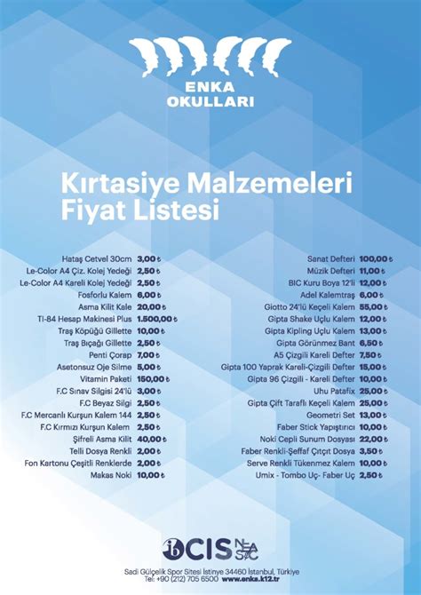 Kirtasiye Fiyat Listesi Tr Enka Okullar Stanbul