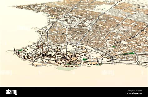 Satellite view of Kuwait city, Kuwait. Streets and buildings, map, city ...