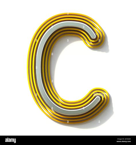 Yellow Outlined Font Letter C 3d Render Illustration Isolated On White