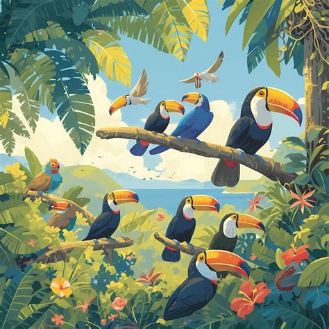 Premium Photo Colorful Toucans In A Paradise Jungle