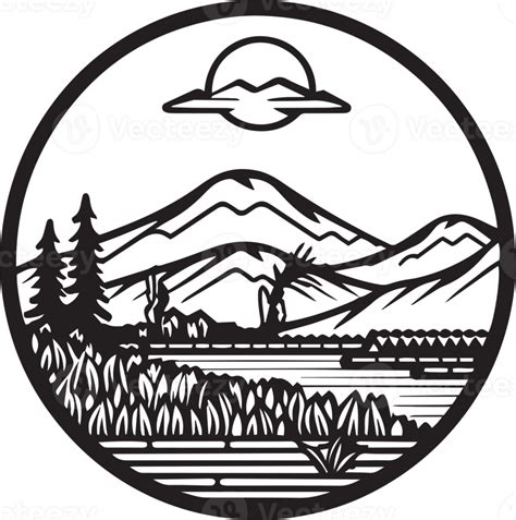 Hand Drawn Vintage Mountain Logo In Flat Line Art Style 24786817 Png