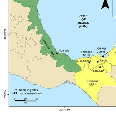 Sampling sites, with existing manatee management units recognized in... | Download Scientific ...