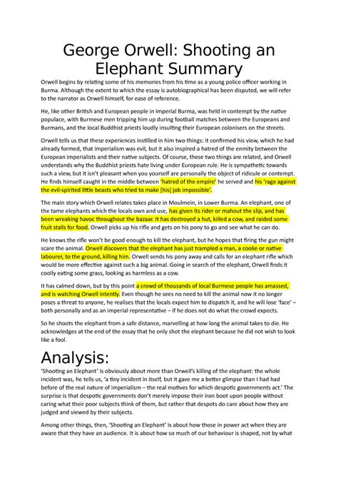 George Orwell Shooting An Elephant Summary And Analysis George Orwell