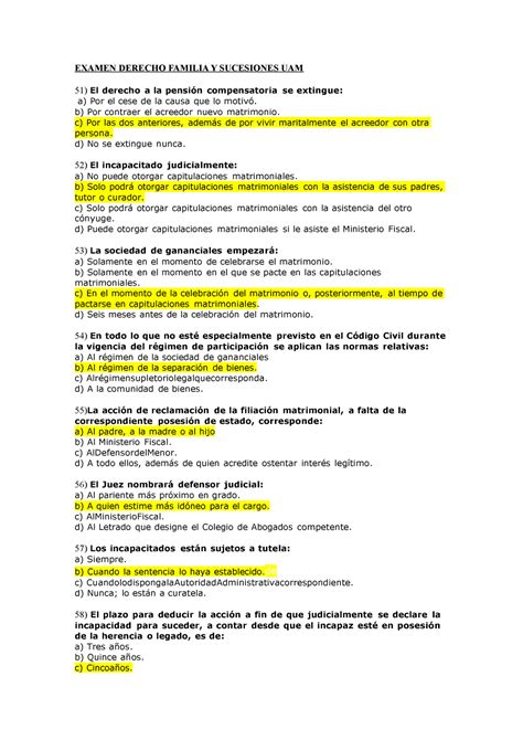 Exámen enero 2015 preguntas y respuestas EXAMEN DERECHO FAMILIA Y