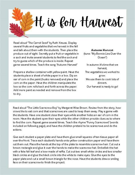 Harvest Theme Preschool Curriculum Printable Homeschool Lesson Plan