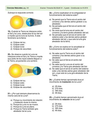 Examen Trimestral Cuarto Grado Bloque III 2018 2019 Pdf