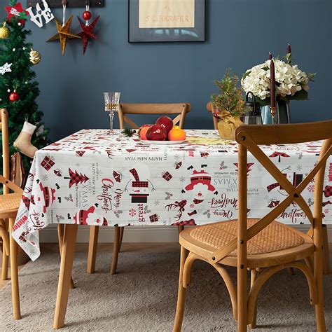 Yrendenge Christmas Tablecloth Santa Snowman Tablecloth Rectangular