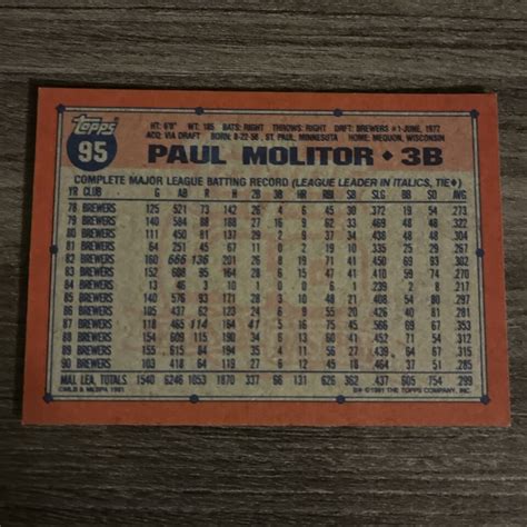 Topps Paul Molitor Baseball Card Nm Mint Free Shipping Ebay