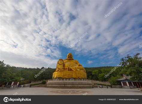 Jinan China June Big Golden Statue Maitreya Buddha Qianfo Stock