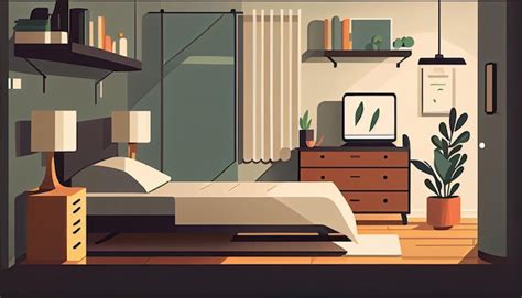 Premium Photo | Bedroom interior minimalistic simple flat illustration ...