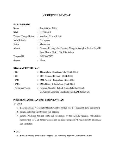 Pdf Contoh Curriculum Vitae Dokumen Tips