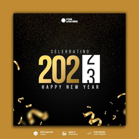 Lujoso Año Nuevo Dorado Feliz Año Nuevo 2023 Publicar Plantilla De