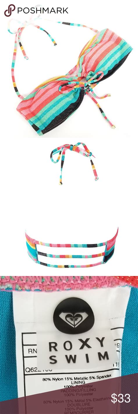 Roxy Metallic Rainbow Striped Keyhole Bikini Top M Keyhole Bikini