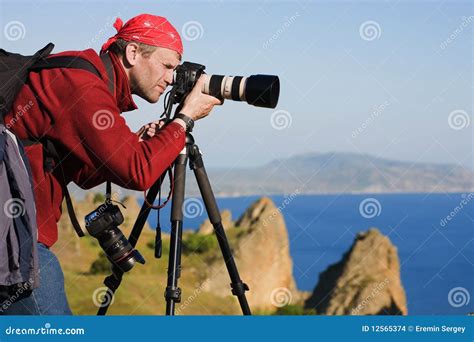 Photographer With Tripod In Silhouette With Tree Royalty-Free Stock ...