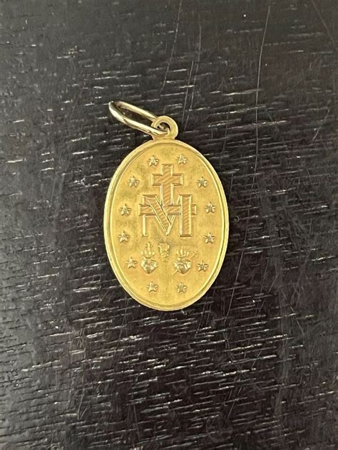 14k Yellow Gold Miraculous Medal Pendant 19x14mm EBay