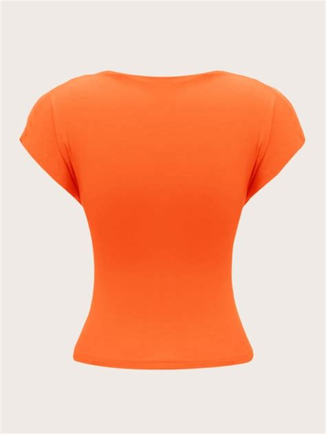 Shein Ezwear Neon Orange Backless Batwing Sleeve Tee Shein Usa