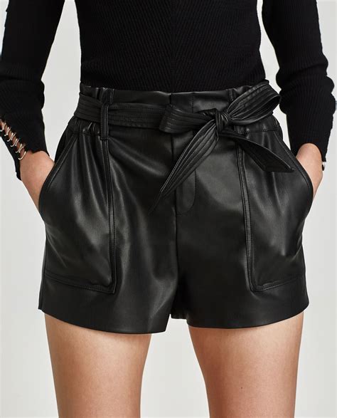 Lindeza Zara Do Dia Shorts Efeito Couro Cinto Laço Zarear