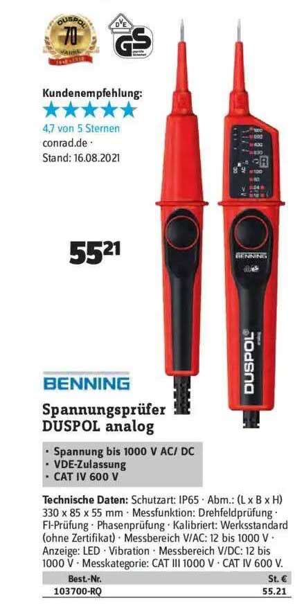 Benning Spannungspr Fer Duspol Analog Angebot Bei V Baumarkt