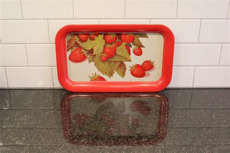 Berry Sweet… Vintage Metal Serving Tray, Red Strawberries – Haute Juice