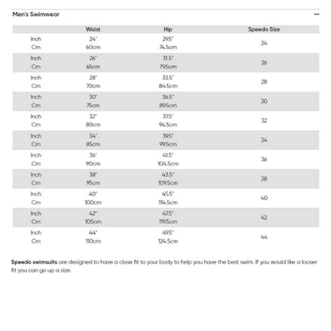 Speedo Size Guide Swimwear And Race Suits